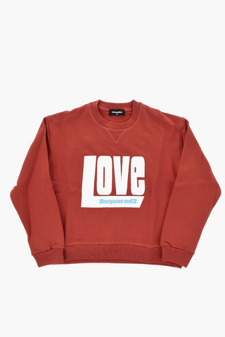 Brushed Cotton Crewneck Sweatshirt BOXY with Love Dsquared Print
