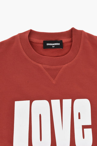Brushed Cotton Crewneck Sweatshirt BOXY with Love Dsquared Print
