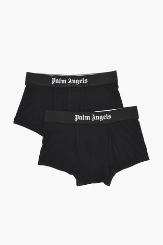 Set 2 Paia di Boxer in Tinta Unita con Logo a Contrasto