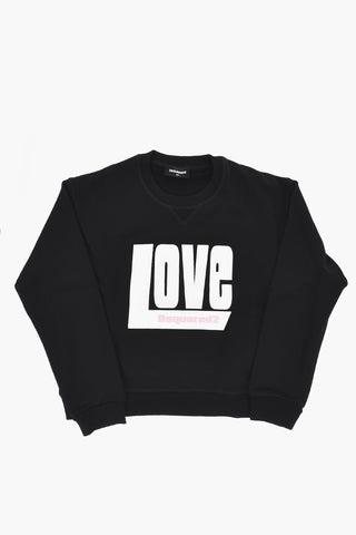 Brushed Cotton Crewneck Sweatshirt BOXY with Love Dsquared Print