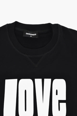Brushed Cotton Crewneck Sweatshirt BOXY with Love Dsquared Print