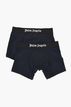 Set Of 2 Pairs Of Stretch Cotton Boxers With Logo Elastic Band