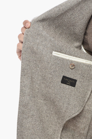 Giacca in Misto Lana Motivo Herringbone con Revers Classico