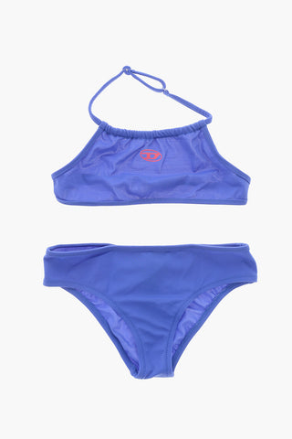 Bikini Halterneck MLEAX in Tinta Unita con Logo Oval-D a Contrasto