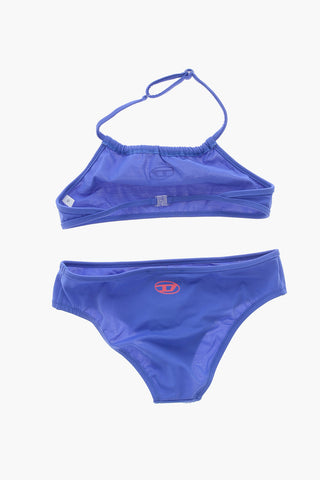 Bikini Halterneck MLEAX in Tinta Unita con Logo Oval-D a Contrasto