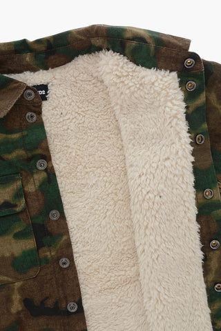 Camouflage-Pattern Overshirt with Faux-Fur Lining