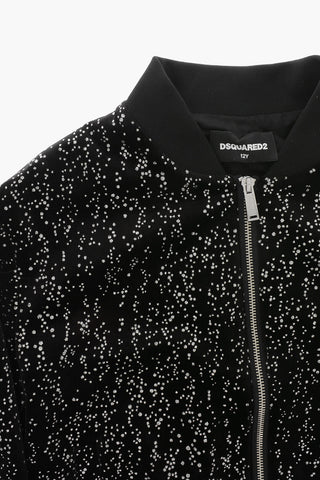 Einfarbiger Velours-Bomber mit Allover-Glitzer