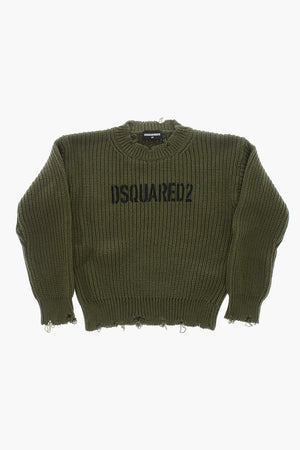 Rundhalspullover aus Baumwollmischung mit Vintage-Effekt