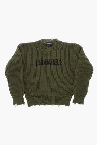 Rundhalspullover aus Baumwollmischung mit Vintage-Effekt