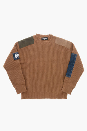 Oversized-Pullover aus Wollmischung mit Aufnähern