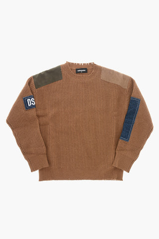 Oversized-Pullover aus Wollmischung mit Aufnähern