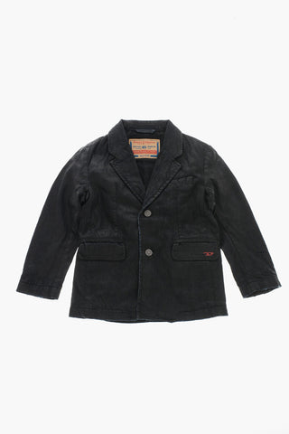 Coated Cotton Jacket with Logo Buttons