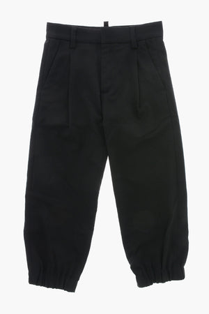 One-Pleat Virgin-Wool Trousers with Embossed Logo
