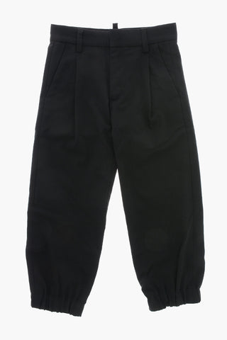 One-Pleat Virgin-Wool Trousers with Embossed Logo