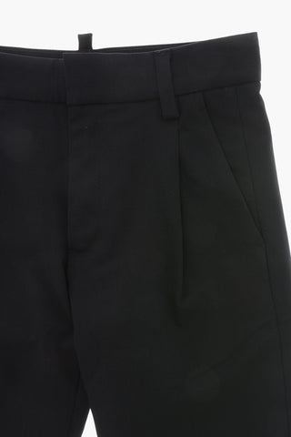 One-Pleat Virgin-Wool Trousers with Embossed Logo