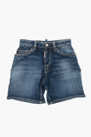 Shorts in Denim Stretch con Cuciture a Vista