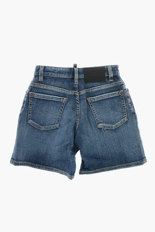 Shorts in Denim Stretch con Cuciture a Vista