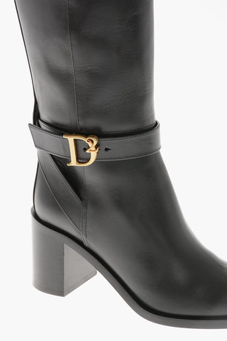 Stiefel Aus Leder Mit Monogramm In Goldoptik Und 7cm Absatz