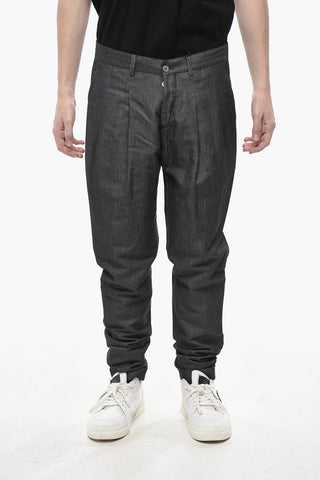 Hose aus Leinenmix mit Denim-Effekt und Bundfalten