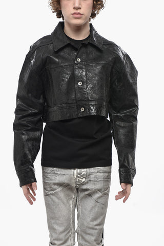 DRKSHDW Cropped-Fit Jacket JUMBO WORKER in Coated Denim