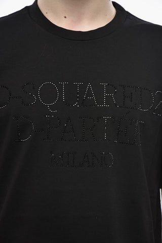 Rundhals-T-Shirt aus Baumwolle mit Kristall-Logo