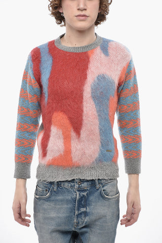 Rundhalspullover aus Mohair-Mix mit Tie-Dye-Muster