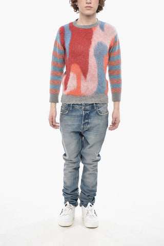 Rundhalspullover aus Mohair-Mix mit Tie-Dye-Muster