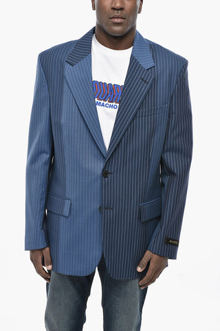 Blazer in Lana Vergine Motivo Gessato con Tasche ad Aletta