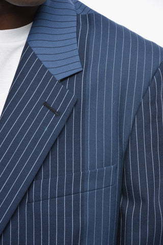 Blazer in Lana Vergine Motivo Gessato con Tasche ad Aletta