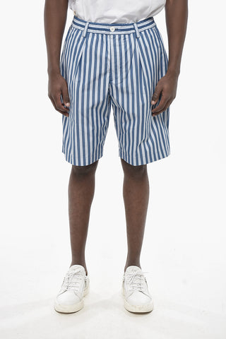 Cotton 1-Pleat Shorts with Balanced Stripe Pattern