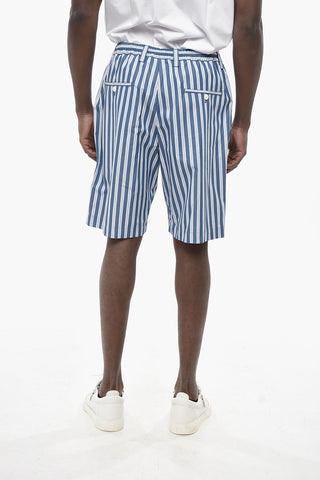 Cotton 1-Pleat Shorts with Balanced Stripe Pattern