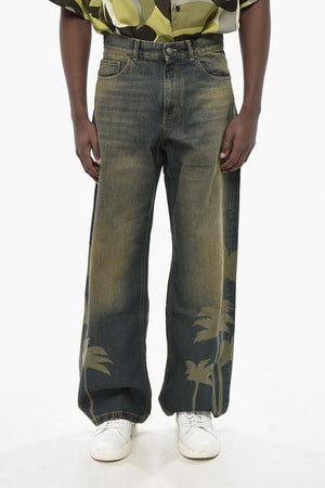 Vintage-Wash Denim Loose-Fit Jeans LASER PALMS 28cm