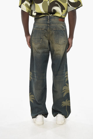 Vintage-Wash Denim Loose-Fit Jeans LASER PALMS 28cm