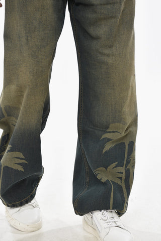 Vintage-Wash Denim Loose-Fit Jeans LASER PALMS 28cm