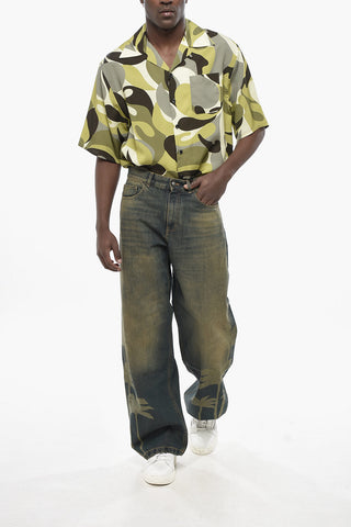 Vintage-Wash Denim Loose-Fit Jeans LASER PALMS 28cm