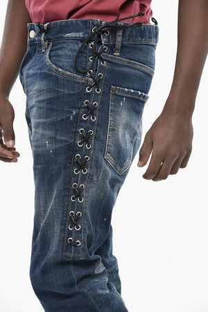 RAW Jeans Slim Fit Lavaggio Scuro con Design Lace-up 17cm