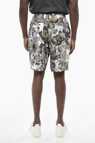 실크 쇼츠 플로럴 패턴 싱글 플리츠