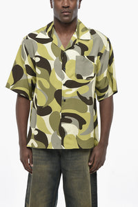 Viscose Satin Bowling Shirt with Abstract Pattern