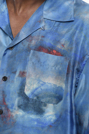 Printed Silk Bowling Shirt with Pocket