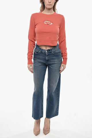 ESSENTIALS Cropped Rundhals-Sweat F-SLIMMY-OD Mit Cut-Out-Detail