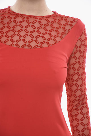 Midi-Etuikleid aus Viskose mit geflockten Mesh-Details