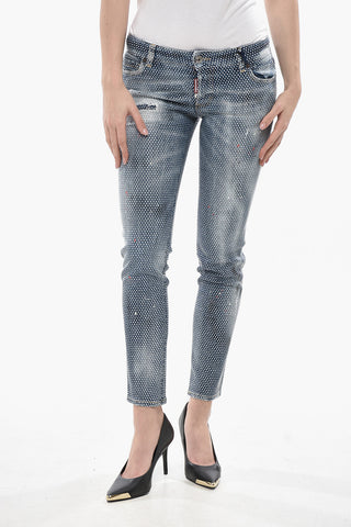 Vintage-Effect Jeans JENNIFER with All-Over Rhinestones 14cm