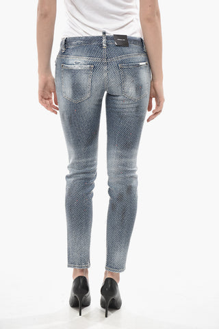 Jeans JENNIFER Effetto Vintage con Strass All-Over 14cm