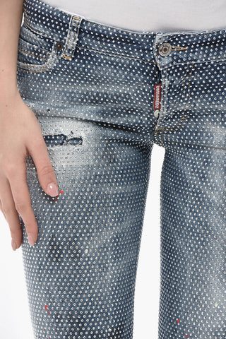 Vintage-Effect Jeans JENNIFER with All-Over Rhinestones 14cm