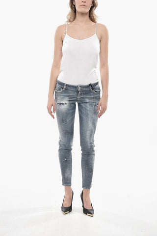 Vintage-Effect Jeans JENNIFER with All-Over Rhinestones 14cm