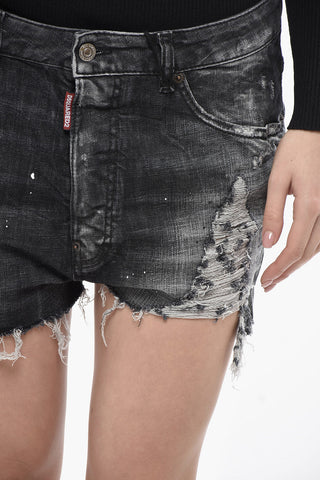 신축성 데님 숏츠, 프레이드 밑단