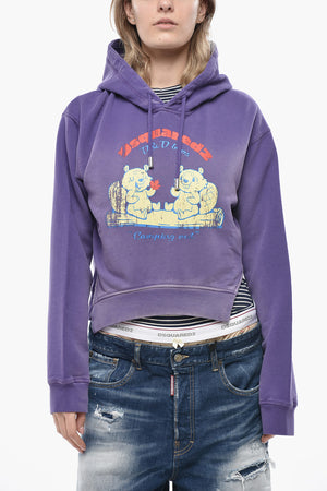 Felpa Hoodie ROUND RIB FIT Asimmetrica con Stampa sul Fronte