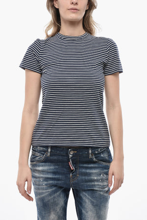 투컬러 스트라이프 라운드넥 티셔츠