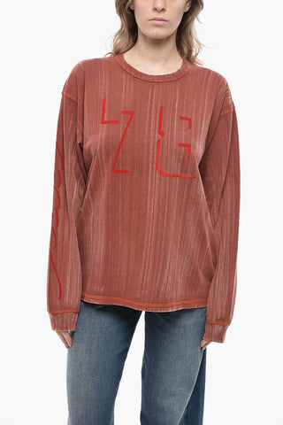 Langärmeliges Rundhals-T-Shirt T-BOXT-LS-Q2 mit Veloursdetails