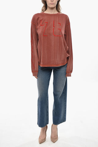 Langärmeliges Rundhals-T-Shirt T-BOXT-LS-Q2 mit Veloursdetails